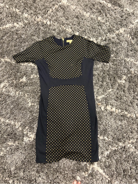Michael Kors Dresses & Skirts - Michael Kors Navy Sheath Dress with Yellow Polka Dot Panels